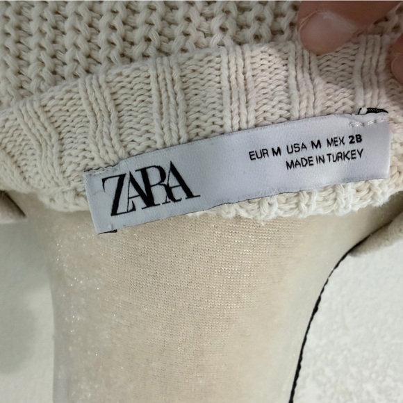 Zara Cream Knit Puff-Sleeve Cropped Sweater Top, Size M - Picture 6 of 9